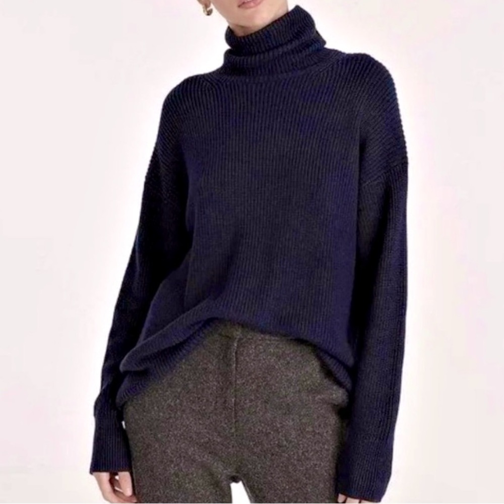 J. CREW Ribbed Cotton Cashmere Blend Turtleneck Sweater Size Small Oversized
